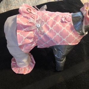 Pink white and silver pantsuit